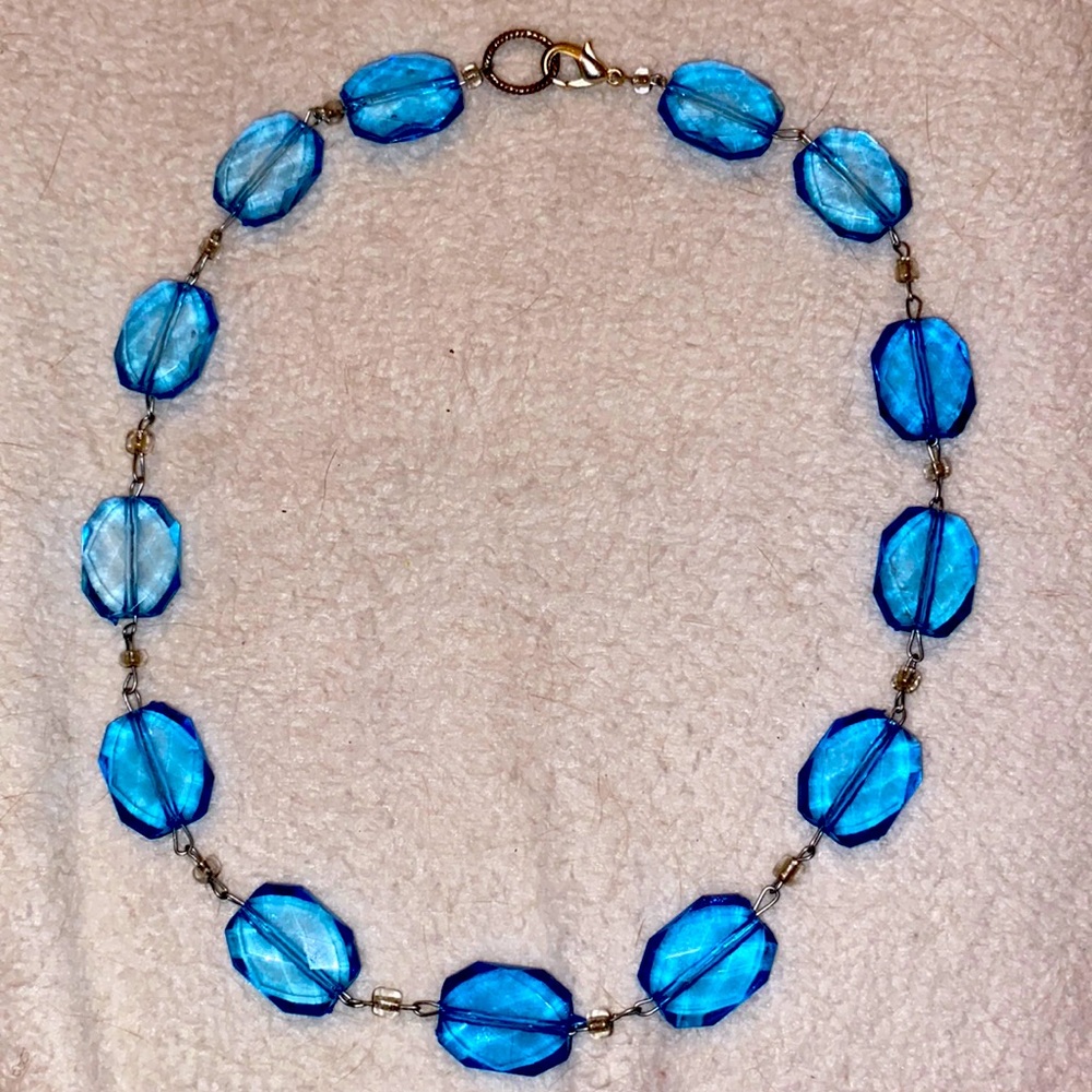 Vintage Blue beaded necklace 26 inch.
